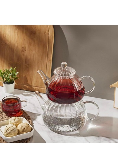Cam Çaydanlık Seti, Borosilikat Cam, Isıya Dayanıklı, Şeffaf, Modern Tasarım, Bitki Çayı Demleme Çok Renkli