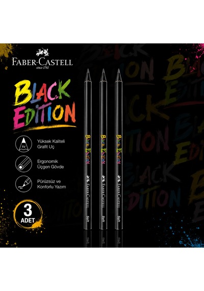 Faber-castell Black Edition Kurşun Kalem 3 Adet Yuvarlak Gövde 2b Siyah