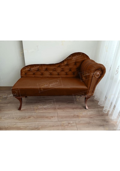 Ters Kol Dekoratif Bihter Koltuk Josefin Puf 130 Cm Ceviz Ayak Kahve
