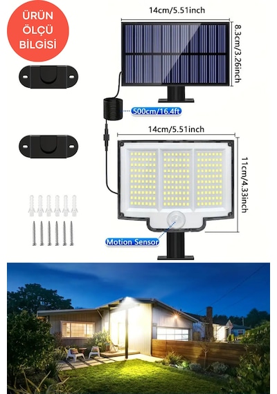 Technosmart Solar 220 Led 5m Kablolu, Ip65, Kumandalı, 3 Modlu, Güneş Enerjili Bahçe Aydınlatma Sarı