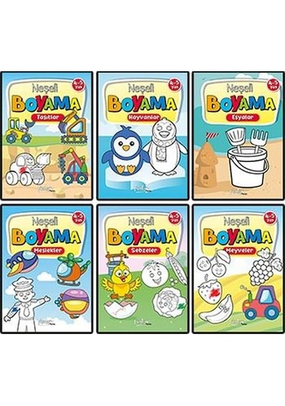 4 - 5 Yaş Neşeli Boyama Seti - 6 Kitap Takım - Buçe Dayı - Pinokyo