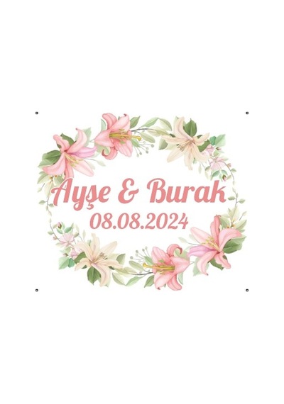 Açık Pembe Ve Sarı Çiçekli Çelenk Etiketi Kına Nişan Düğün 3x3 Cm Özel Etiket / 50 Adet Sticker Beyaz