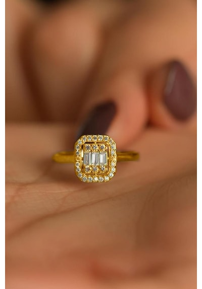 925 Ayar Zirkon Taşlı Gold 3 Sıra Ayarlanabilir Baget Gümüş Yüzük 10-20