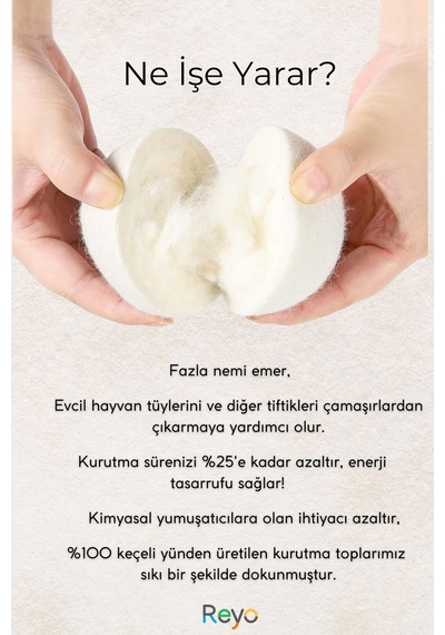 Yün Çamaşır Kurutma Makinası Topu 3 Adet Xl %100 Organik Renkli