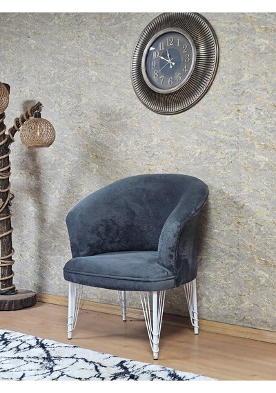 Zafir Tekli Teddy Beyaz Boyalı Telli Ayak Çay Seti Koltuk Tekli Berjer , Balkon, Salon, Ofis Füme