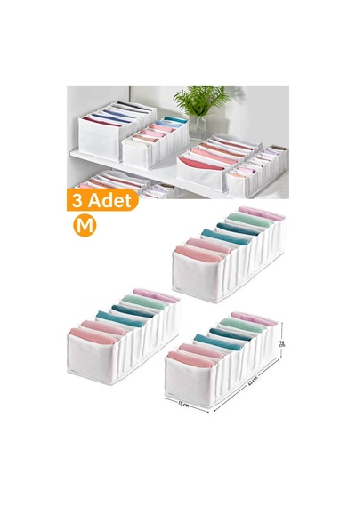 3 Adet - Medium 11 Gözlü Dolap Içi Akardiyon Organizer 16 X 40 X 12 - 3 - Kumaş - Çekmece İçi - Beya Diğer