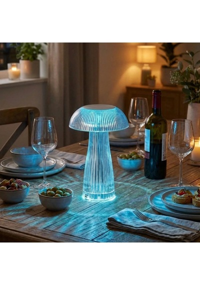Şeffaf Model Led Masa Lambası Kumandalı Şarjlı, Dokunmatik, Rengarek Işık Modlu Dekoratif Gece Lambası