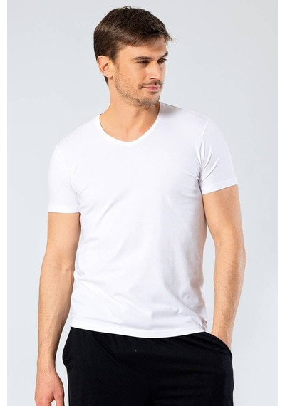 Cacharel Erkek V Yaka Likralı T-shirt Beyaz S