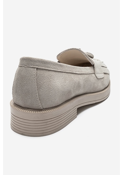 Luvishoes Milina Bej Süet Püsküllü Hakiki Deri Kadın Loafer Ayakkabı