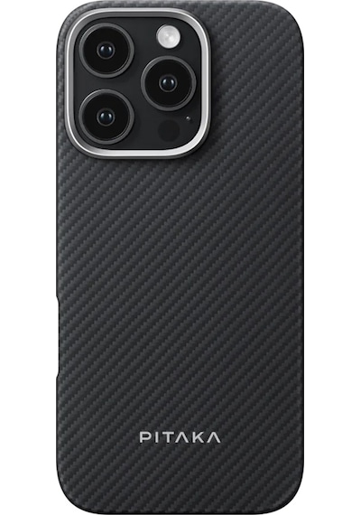 Apple Uyumlu iPhone   16 Pro Kılıf   Magsafeli 600d Aramid Fiber Pitaka Ultra-slim Classic Serisi Black-grey Twill