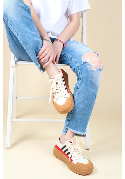 Guja Cilt Garnili Keten Sneakers Kırmızı-Kırmızı