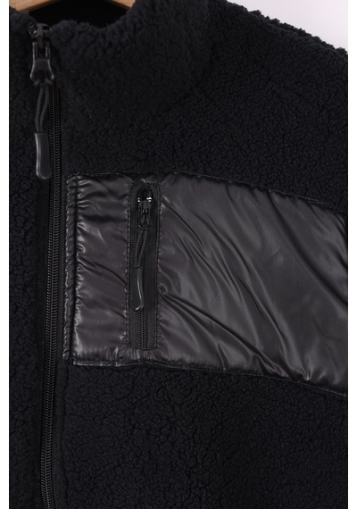 Monox Çocuk Lastik Manşetli Fermuarlı Unisex Kuzu Wellsoft Peluş Ceket Siyah