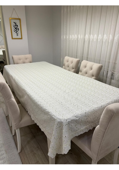 Brode Nakış Işlemeli Dertsiz Masa Örtüsü 150x250 Krem