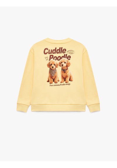 Koton Köpek Baskılı Uzun Kollu Bisiklet Yaka Şardonlu Sweatshirt Sarı 7wkg10536ak