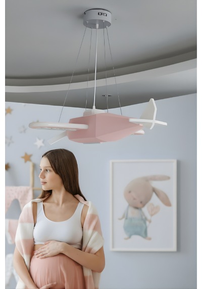 Uçak Temalı Led Çocuk Odası Sarkıt Avize 70x80 Kişiye Özel , El Yapımı Görünüm Pastel Pembe Pastel Pembe