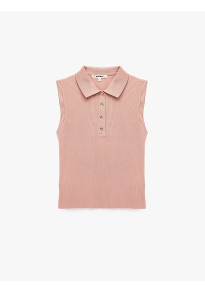 Koton Yarım Düğmeli Triko Polo Yaka Kolsuz Bluz Pembe 7wak30024ht Gül