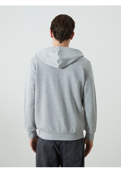 Lcwaıkıkı Basic Gri Kapüşonlu Uzun Kollu Erkek Fermuarlı Sweatshirt