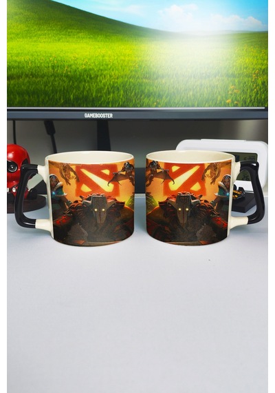 Dota 2 Baskılı Seramik Lüks Kupa 1 Adet Özel Siyah Kulp Dalga Kulp V3d Çok Renkli