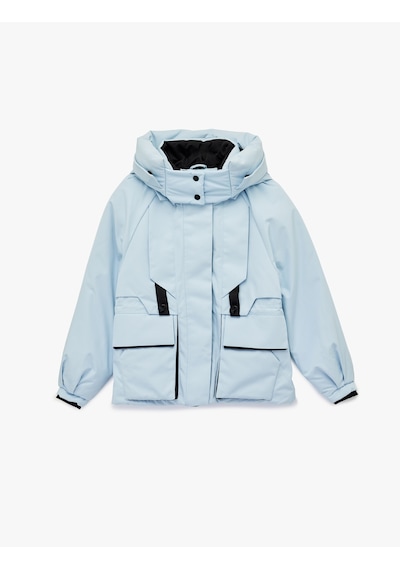 Koton Çıkarılabilir Kapüşonlu Cep Detaylı Su Geçirmez Oversize Uzun Anorak Mont Mavi 6wal00021ıw Mavi