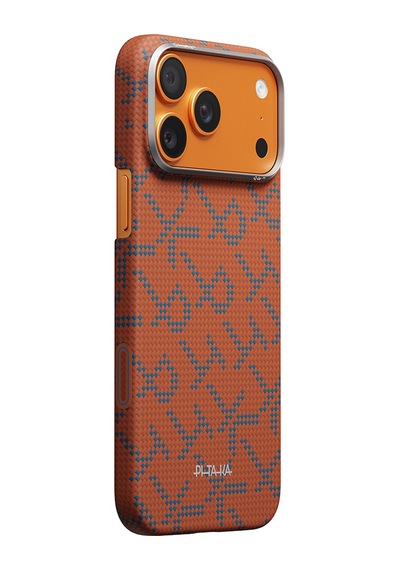 Apple Apple iPhone 17 Pro Kılıf M-safe Uyumlu Aramid Fiber Pitaka Tactile Woven Monogram Seri Kapak Mavi-turuncu Mavi - Turuncu