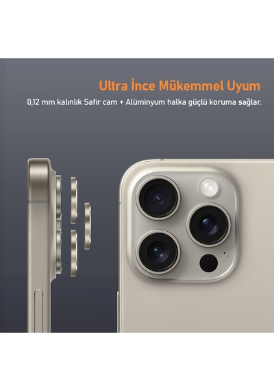 Buff Apple Uyumlu iPhone 15 Pro Max / 15 Pro Titanyum Kamera Lens Koruyucu Gri