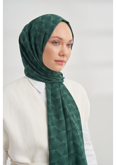 Armanda Cotton Monogram Geometrik Desen Şal 3120 Zümrüt Yeşili
