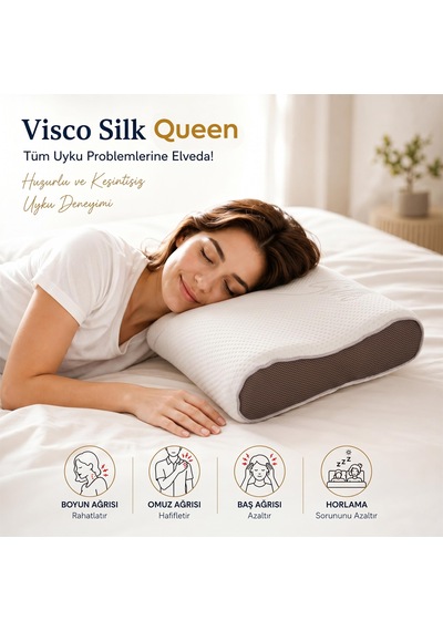 Homedius Visco Queen Spacer Silk Boyun Destekli Ortopedik Visco Yastık 55x35x12 Cm Beyaz