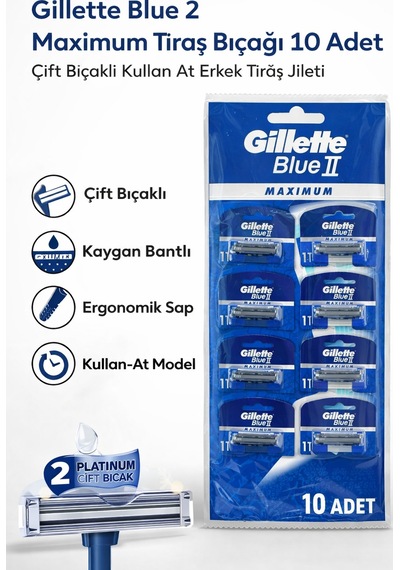 Jilet Blue 2 Maximum Tıraş Bıçağı 10 Adet Çift Bıçaklı Kullan At Erkek Tıraş Jileti
