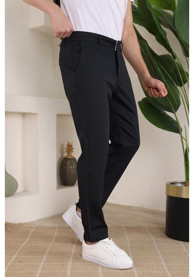 Etiler Collection Erkek Casual Slim Fit Cord Desenli Kumaş Pantolon Siyah