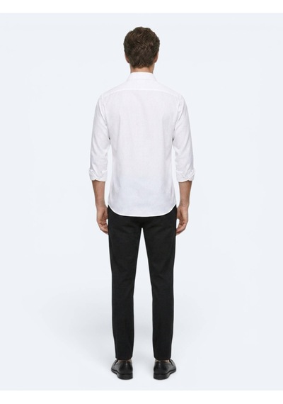 Kip Beyaz Çizgili Regular Fit Uzun Dokuma Casual %100 Pamuk Gömlek