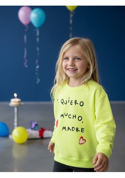 Kız Çocuk Yazılı Neon Renk İnce Sweatshirt-16593 Yeşil