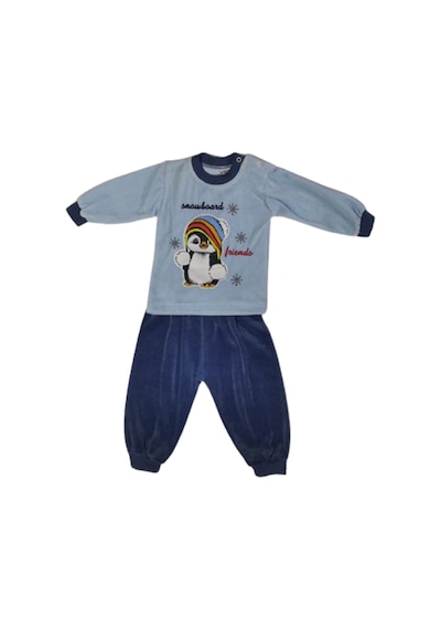 Erkek Bebek Alt Üst Takım Mavi Önü Penguanlı Pamuklu 76 Mavi