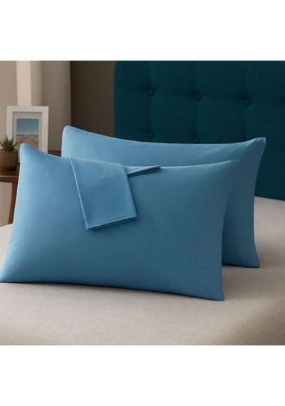 Mavi Pamuk Kumaş Kapaklı Yastık Kılıfı 2 Adet 50 X 70 Cm