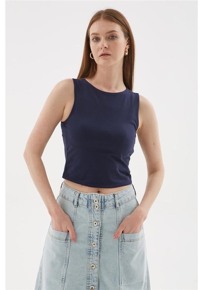 Fashion Friends 25y0326k1 Kadın Kolsuz Crop Bluz Lacivert