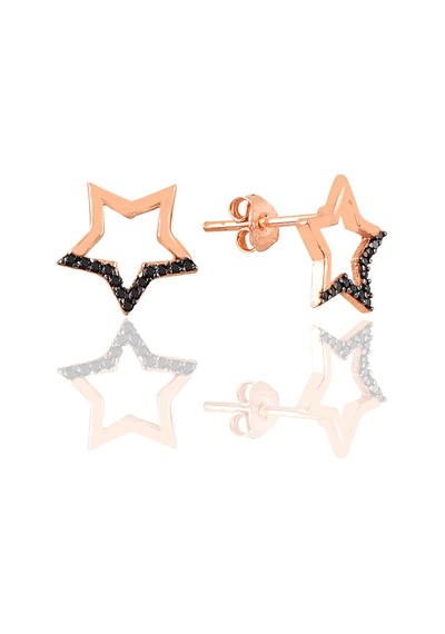 Gümüş Rose Siyah Taşlı Yıldız Küpe N11.48288