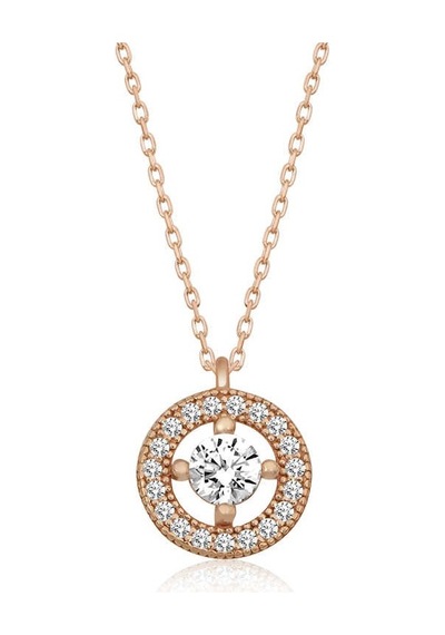 Gümüş Rose Minimal Yuvarlak Tektaş Bayan Kolye Çok Renkli
