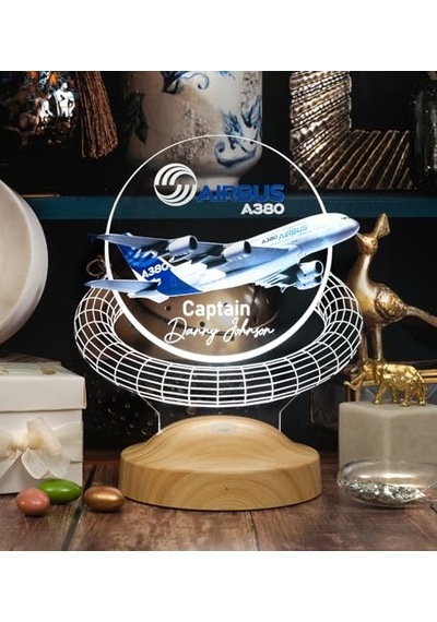 A380 Yolcu Uçağı Renkli Baskılı Kişiye Özel 3d Led Lamba Uçak - Pilot Hediyesi Çok Renkli