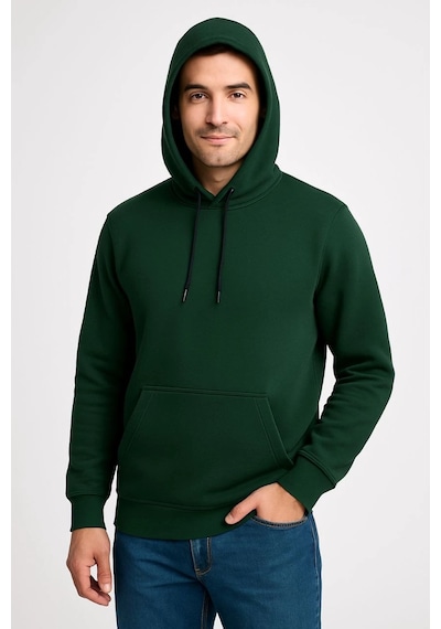 Novalisse Erkek 3 İplik Pamuklu Kapüşonlu Kanguru Cepli Sweatshirt Hoodie - Haki Çoklu Renk