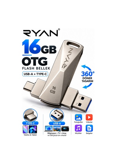 Özel Üretim Pratik Taşınabilir Cihaz 16 Gb Otg Flash Bellek Type-c Usb Bellek 2in1