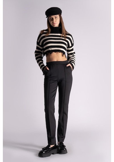 Braccas Kadın Yandan Cepli Beli Lastikli Slim Fit Jogger Pantolon Siyah Siyah