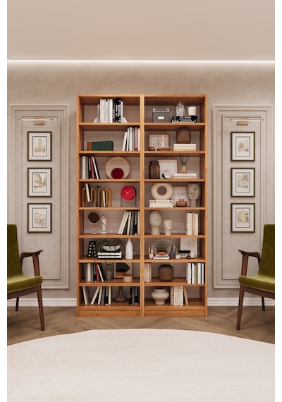 Asra Trend K-13 %100 MDF 120 cm 2 Modüllü Kitaplık 14 Raflı Kütüphane Petra