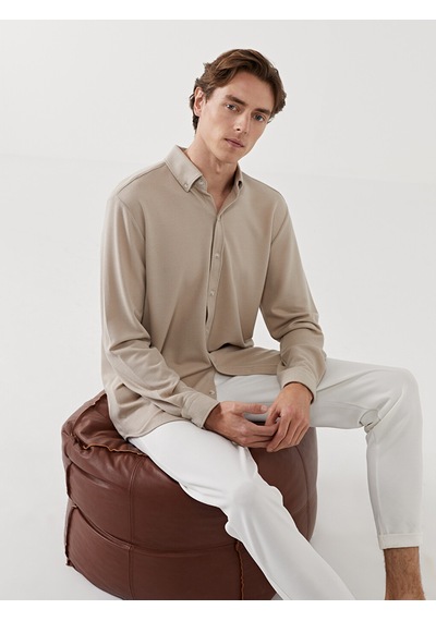 Lcw Vision Bej Slim Fit Uzun Kollu Erkek Dokulu Gömlek