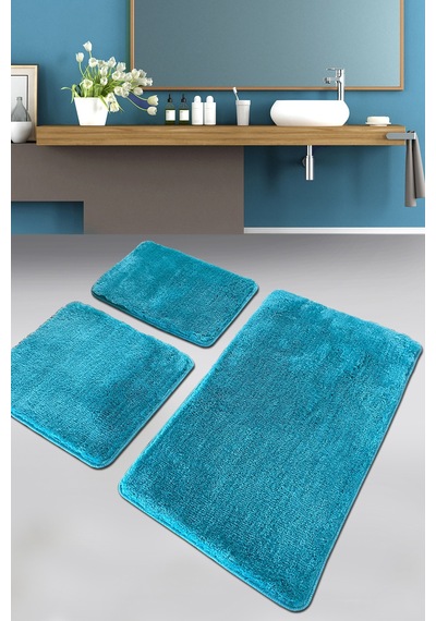 Pasific Light Blue 3 Lü Set Banyo Halısı Paspas Yıkanabilir