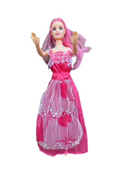 Pembe Saçlı Elbiseli Manken Tekli Bebek 25 Cm 25 Cm Elbiseli