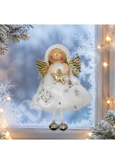 Yılbaşı Kar Meleği Gold Yıldız Desenli 13 Cm
