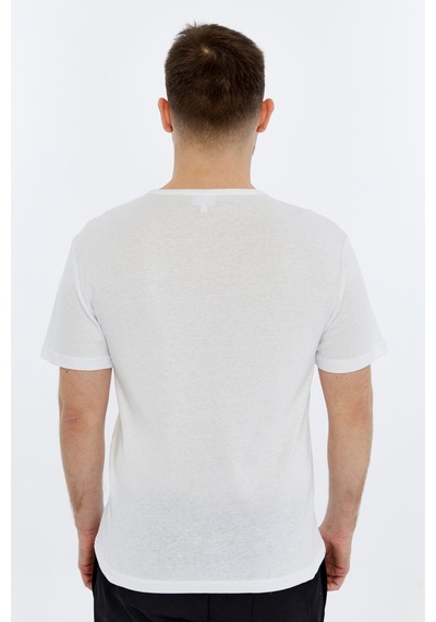 Erkek Henley Yaka %100 Pamuklu Dokulu Kumaştan Kısa Kollu Günlük Basic Tişört Beyaz