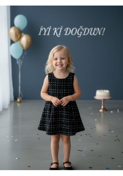Zekids Kız Bebek Tüvit Kumaş Kolsuz Elbise-16424 Siyah