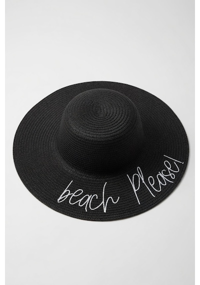 Mollycrush Kadın Siyah Beach Please Hasır Şapka Yazlık Şık Model Siyah