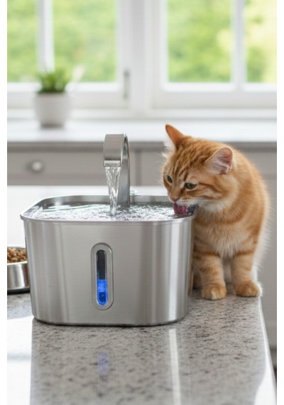 2.2 L Su Seviyesi Göstergeli Paslanmaz Çelik Kedi Köpek Için Su Pınarı Su Çeşmesi Su Sebili B20