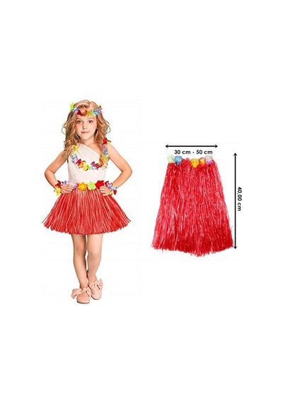 Hawaii - 143 - Hula Eteği Kırmızı Renk - Csmo-tex - 40 Cm